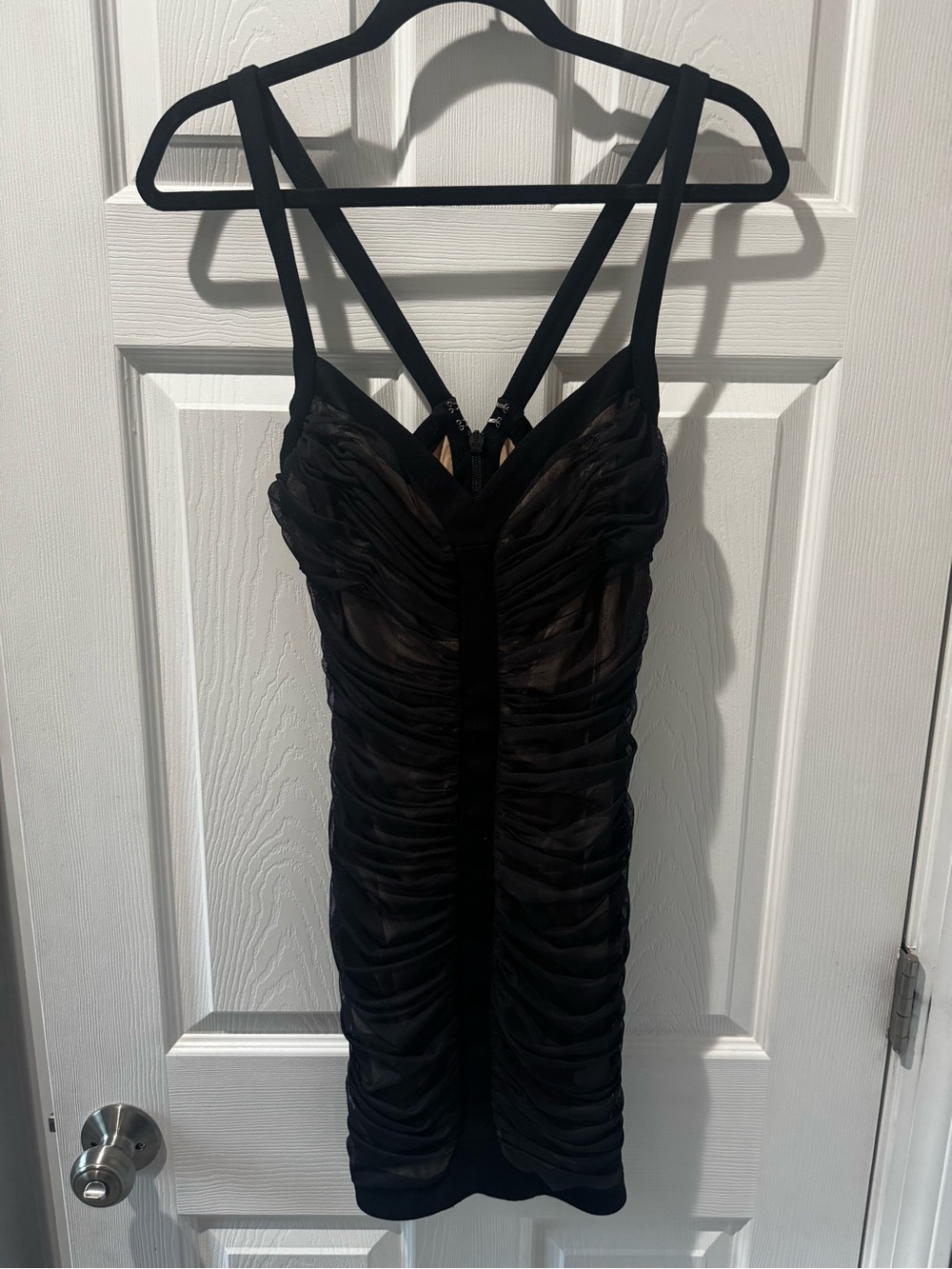 BCBGMaxAzria Black Ruched Strappy Mini Dress